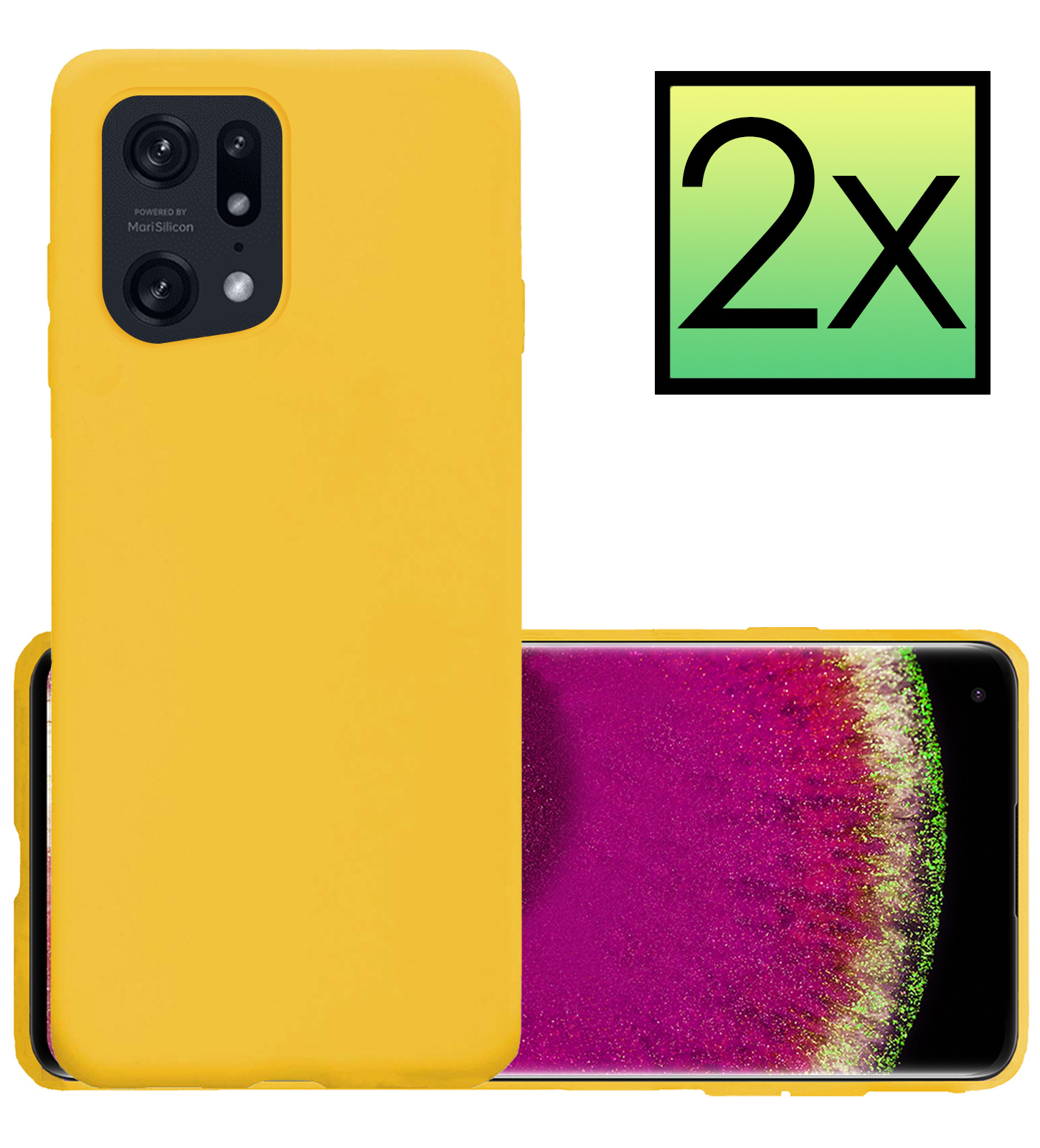 NoXx Hoes Geschikt voor OPPO Find X5 Hoesje Cover Siliconen Back Case Hoes - Geel - 2x