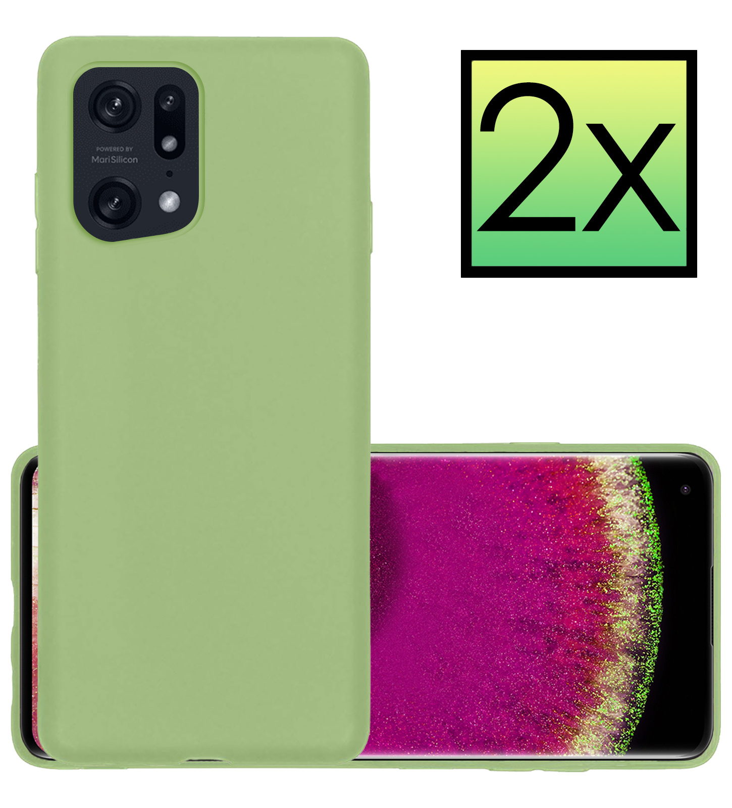 NoXx Hoes Geschikt voor OPPO Find X5 Hoesje Cover Siliconen Back Case Hoes - Groen - 2x