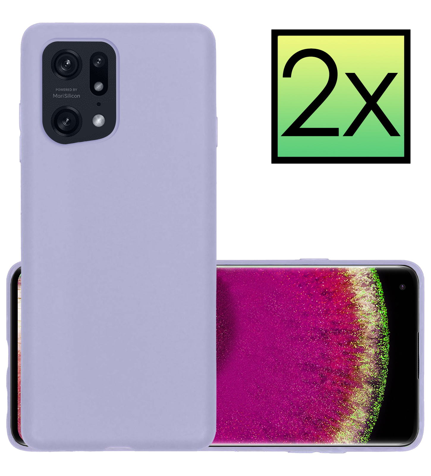 NoXx Hoes Geschikt voor OPPO Find X5 Hoesje Cover Siliconen Back Case Hoes - Lila - 2x