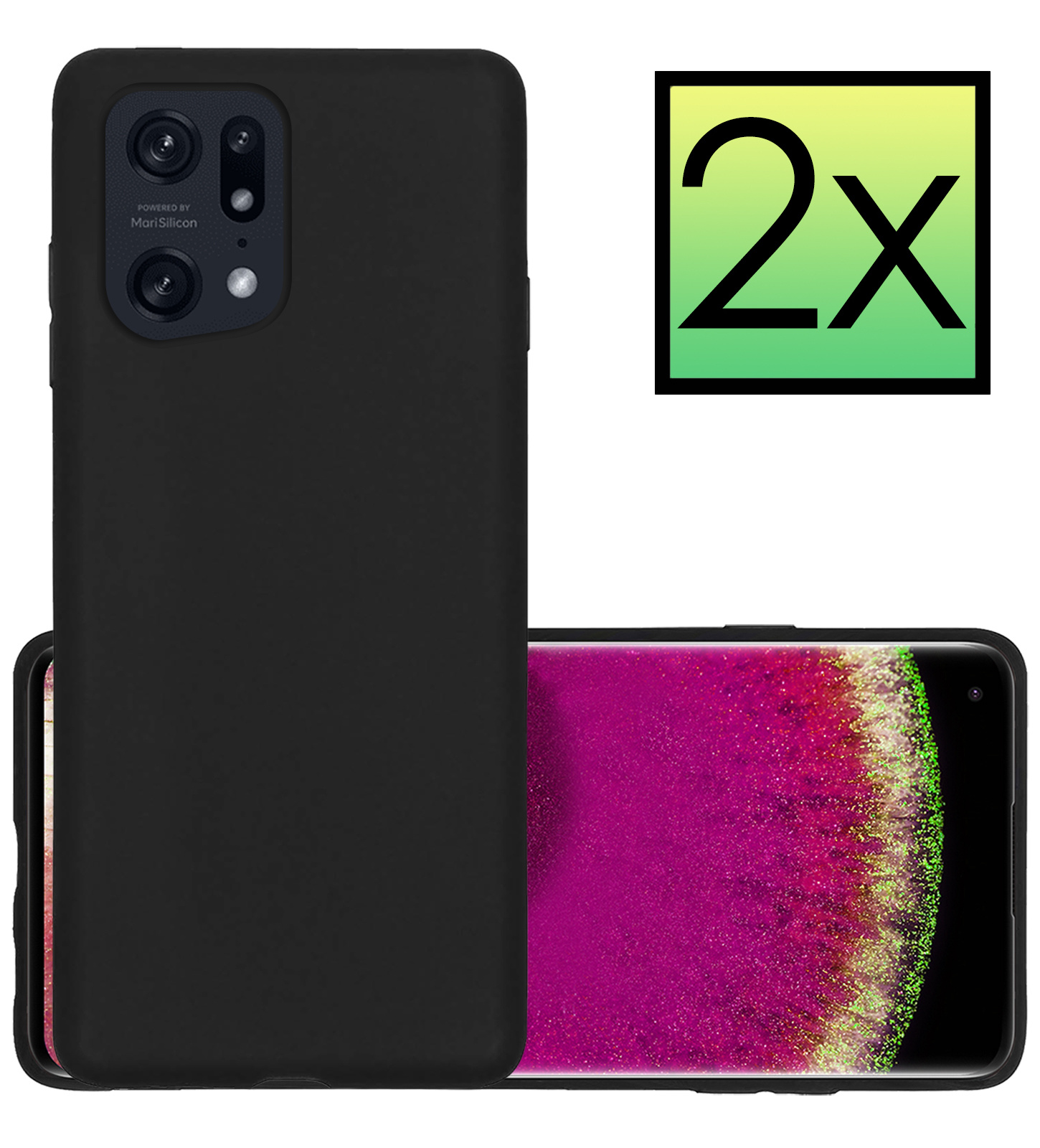 NoXx Hoes Geschikt voor OPPO Find X5 Hoesje Cover Siliconen Back Case Hoes - Zwart - 2x