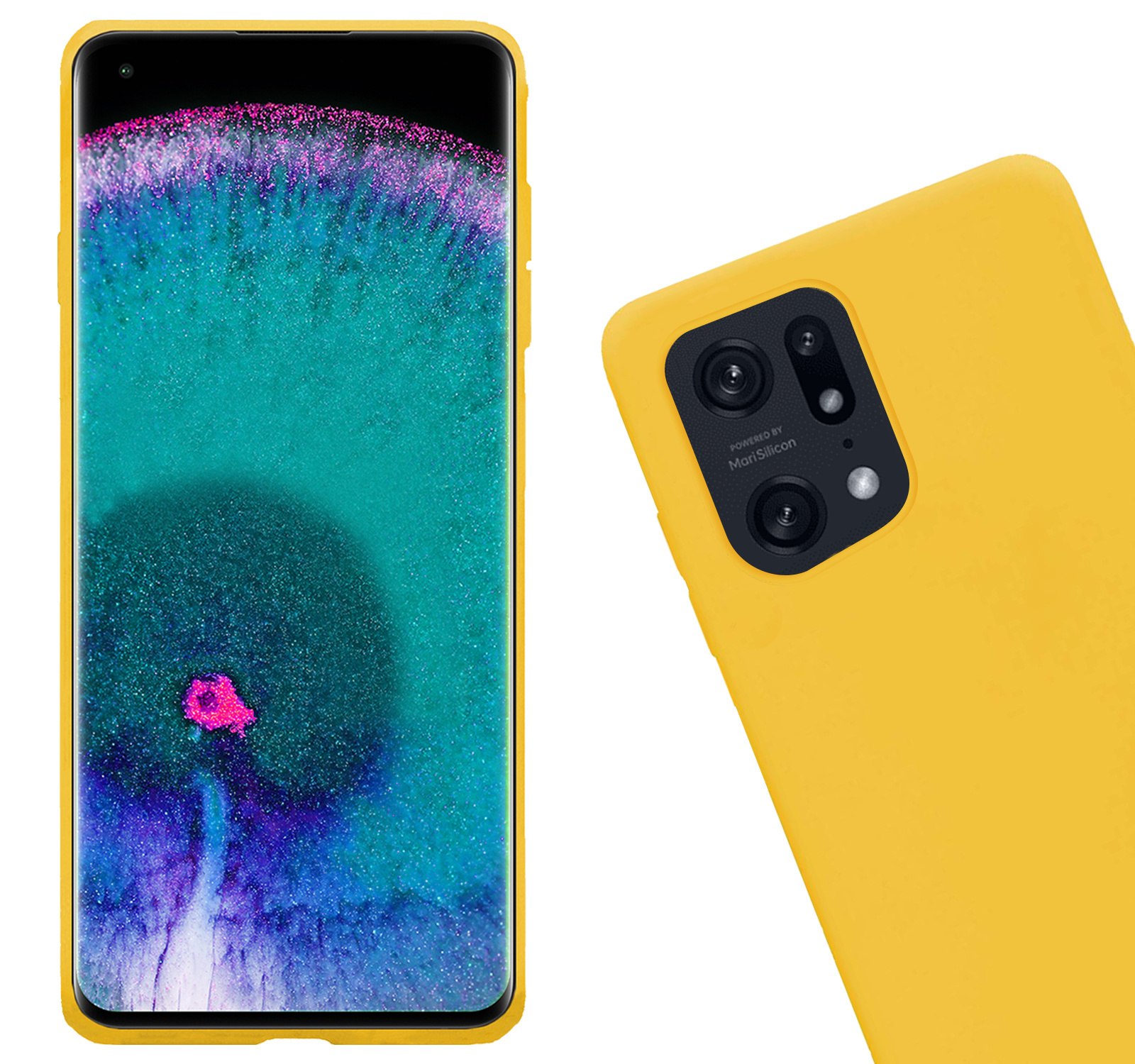 Nomfy Hoesje Geschikt voor OPPO Find X5 Hoesje Siliconen Cover Case Met Screenprotector - Hoes Geschikt voor OPPO X5 Hoes Back Case - Geel