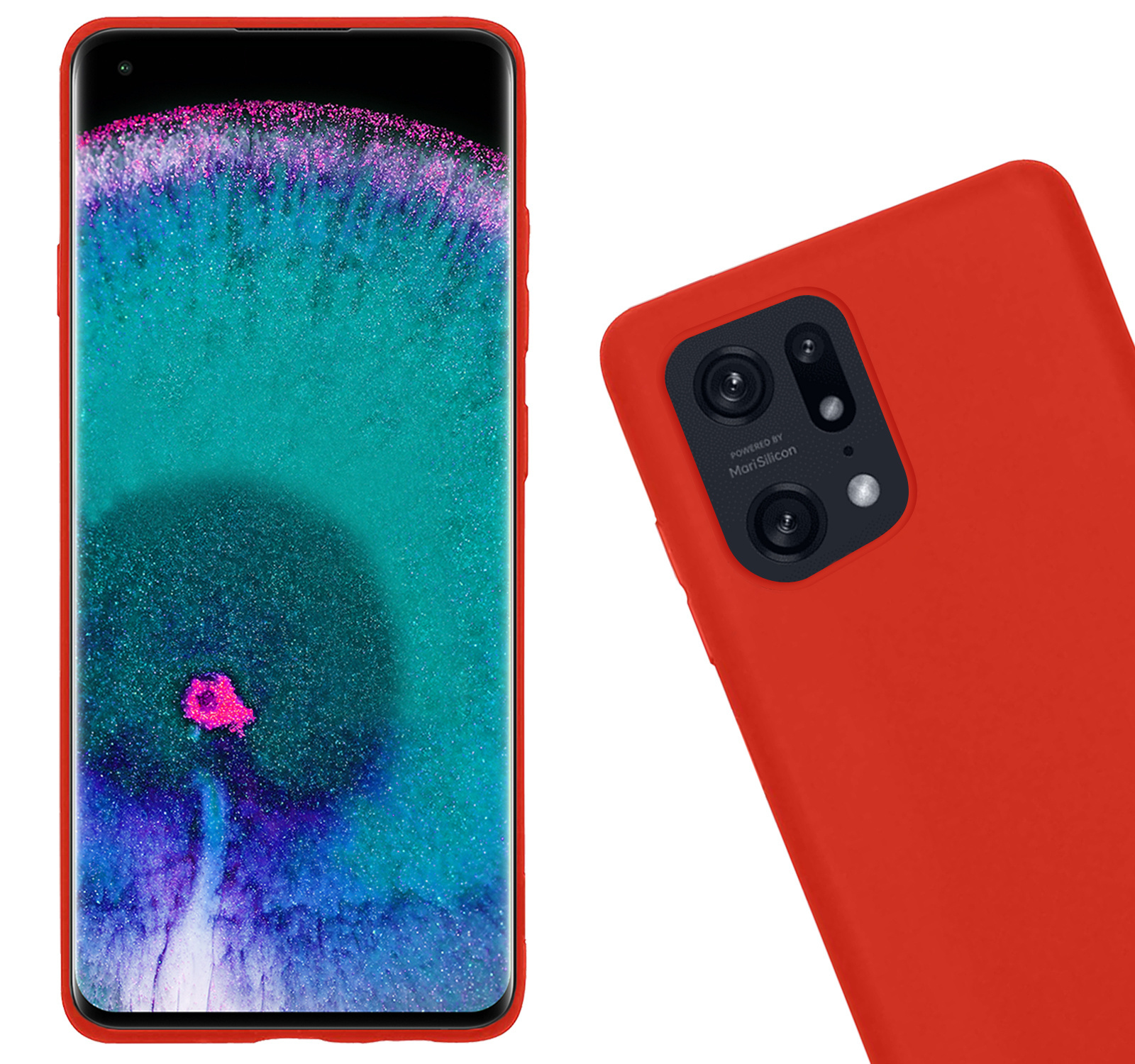 OPPO Find X5 Hoesje Siliconen Case Back Cover Met Screenprotector - OPPO Find X5 Hoes Cover Silicone - Rood