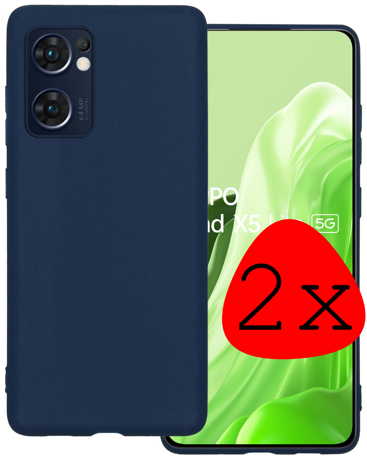 BASEY. Hoes Geschikt voor OPPO Find X5 Lite Hoesje Siliconen Back Cover Case - Hoesje Geschikt voor OPPO X5 Lite Hoes Cover Hoesje - Donkerblauw - 2 Stuks