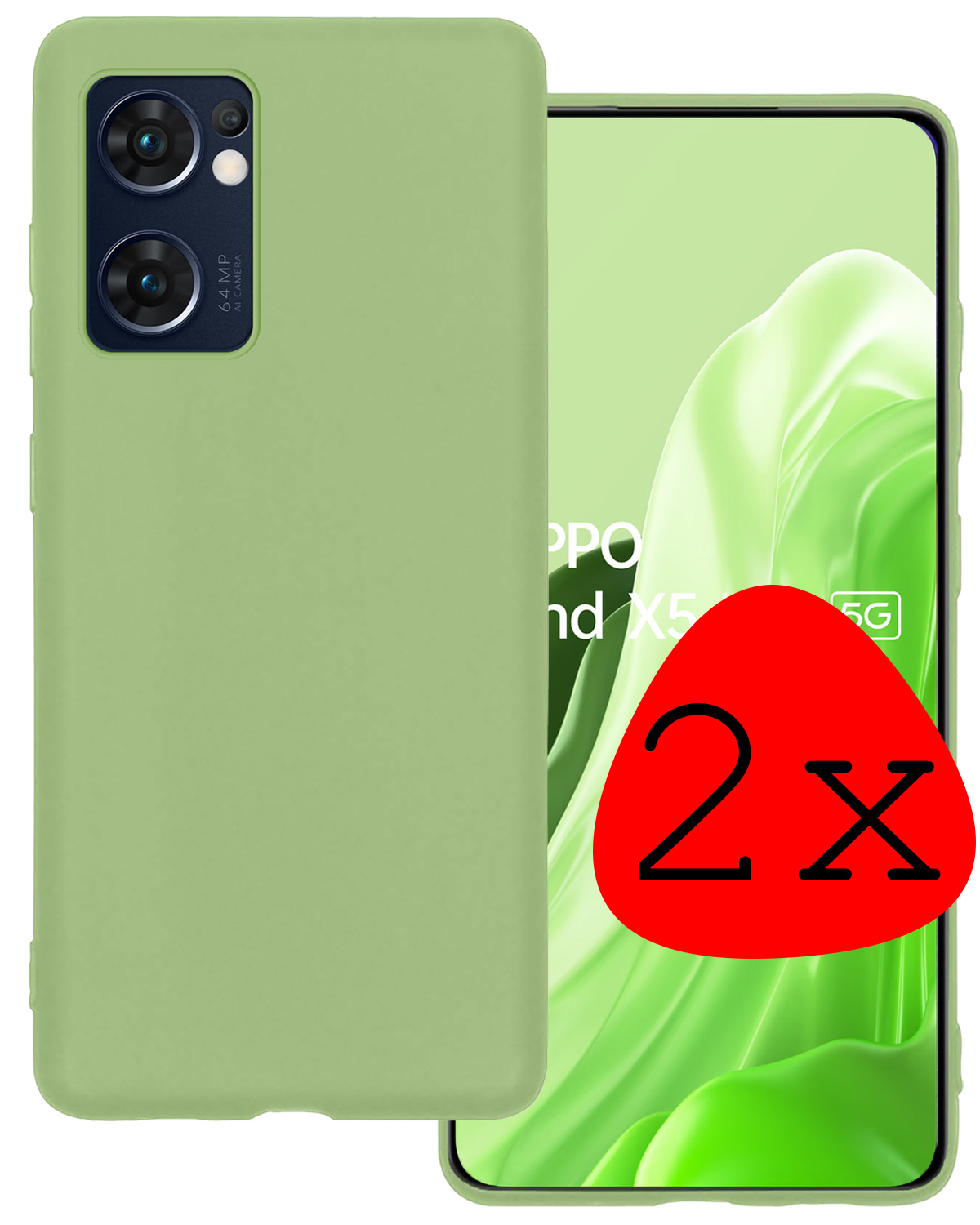 BASEY. Hoes Geschikt voor OPPO Find X5 Lite Hoesje Siliconen Back Cover Case - Hoesje Geschikt voor OPPO X5 Lite Hoes Cover Hoesje - Groen - 2 Stuks