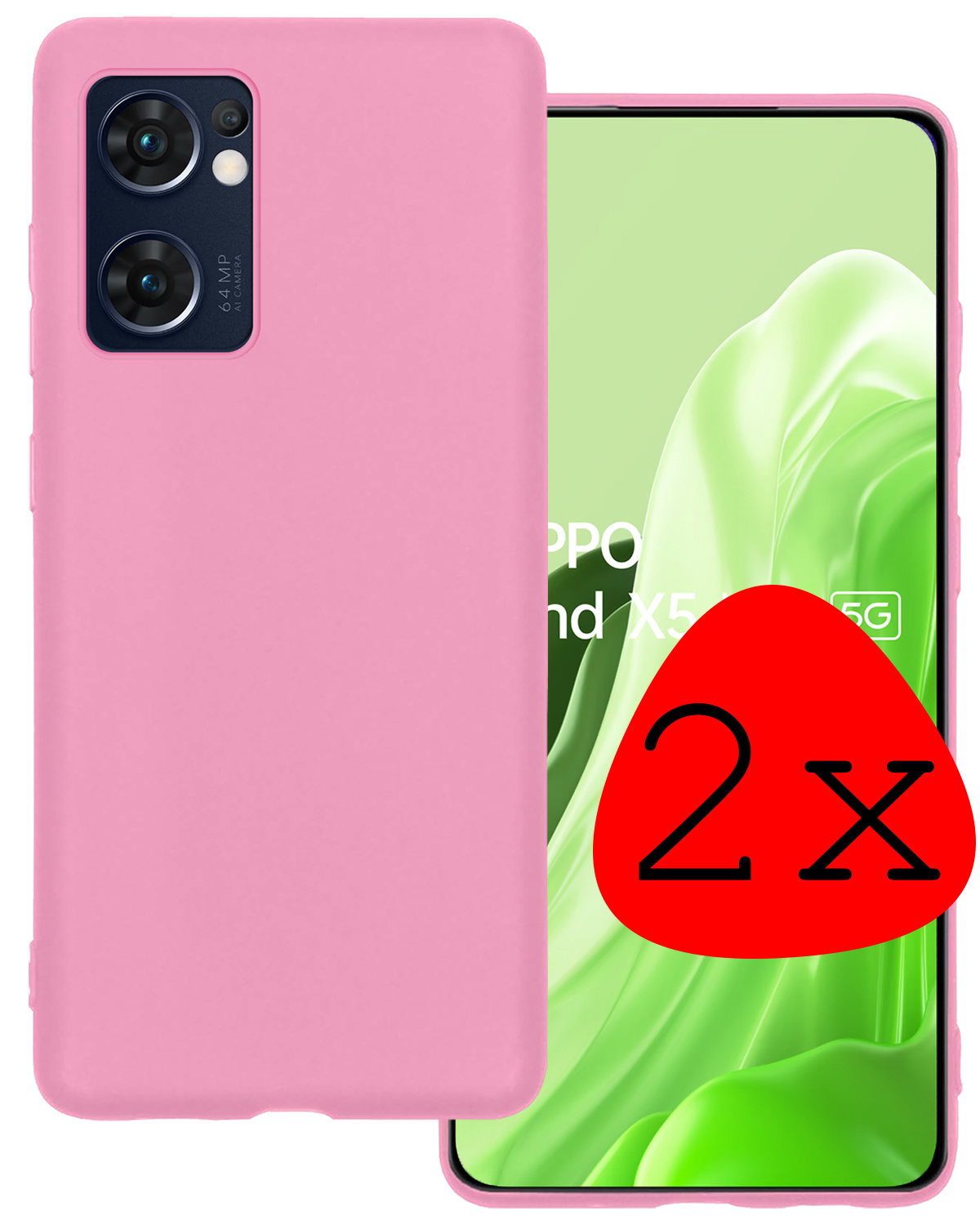 BASEY. Hoes Geschikt voor OPPO Find X5 Lite Hoesje Siliconen Back Cover Case - Hoesje Geschikt voor OPPO X5 Lite Hoes Cover Hoesje - Lichtroze - 2 Stuks