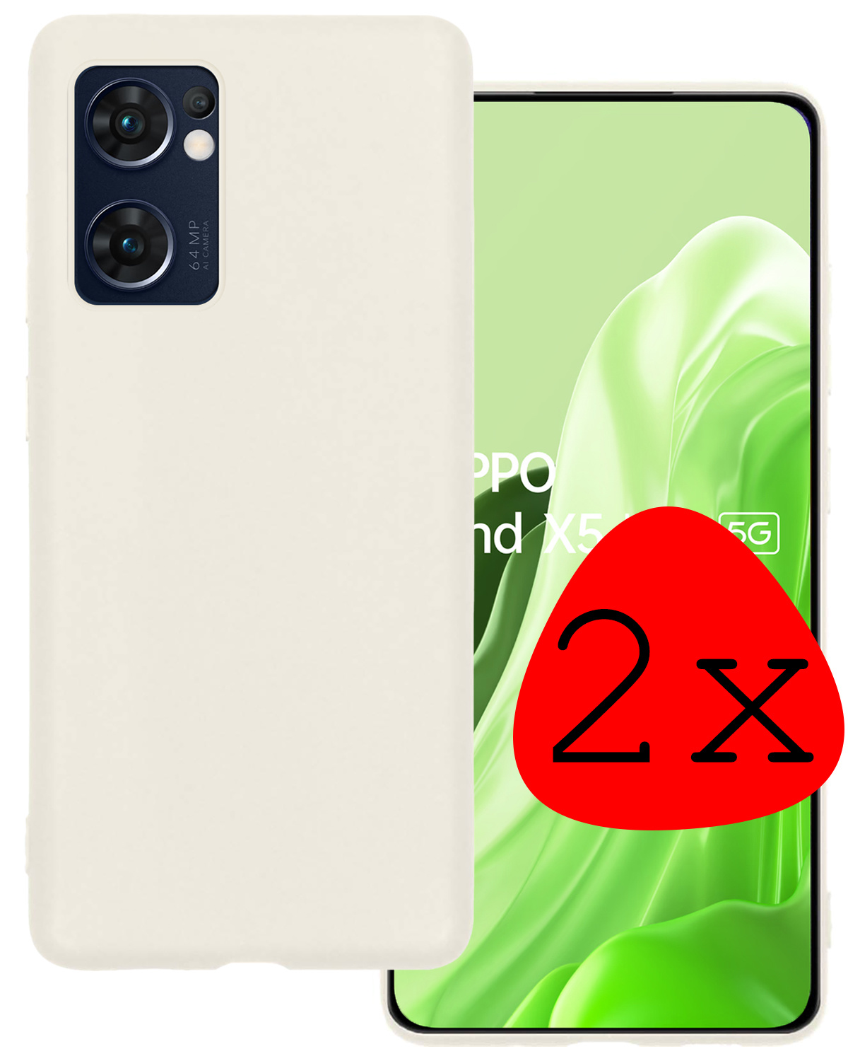 BASEY. Hoes Geschikt voor OPPO Find X5 Lite Hoesje Siliconen Back Cover Case - Hoesje Geschikt voor OPPO X5 Lite Hoes Cover Hoesje - Wit - 2 Stuks