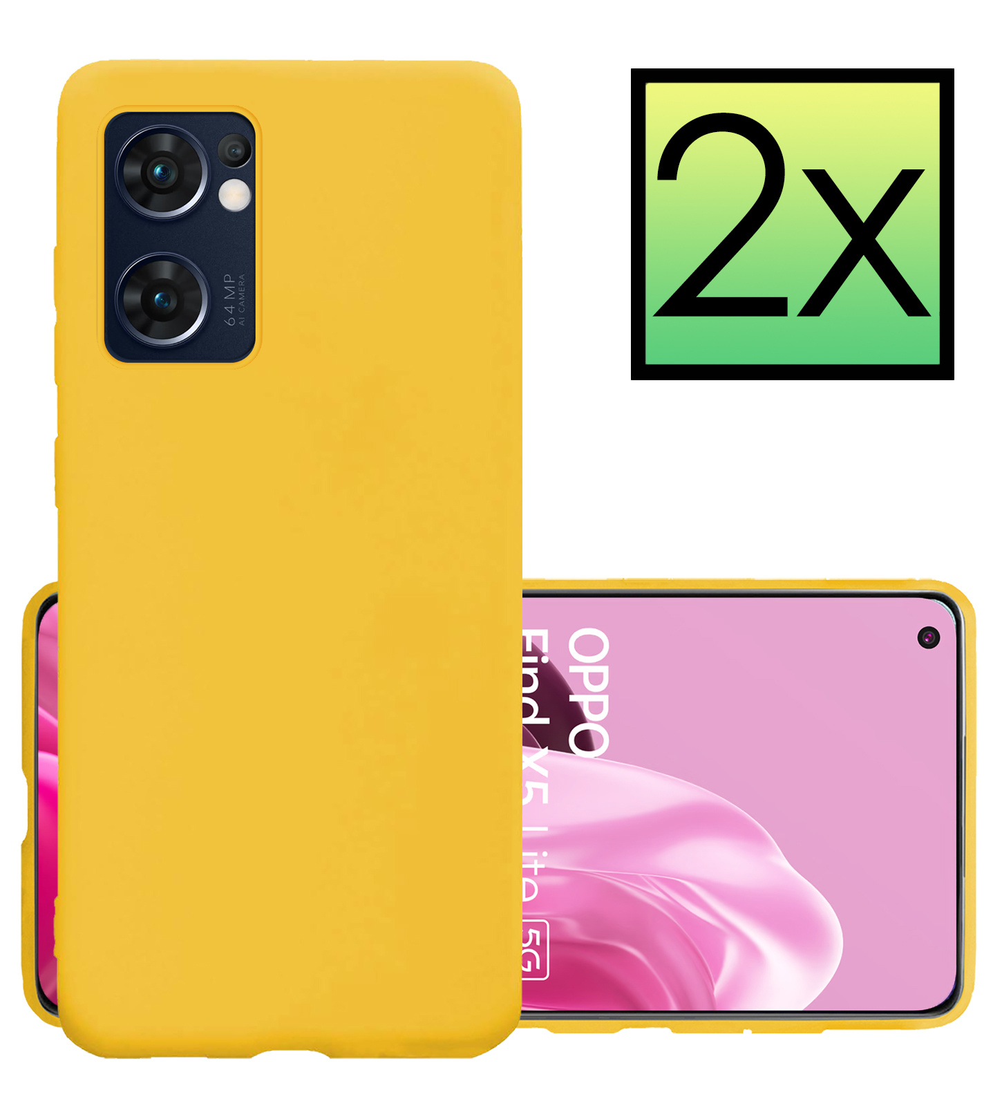 NoXx Hoes Geschikt voor OPPO Find X5 Lite Hoesje Cover Siliconen Back Case Hoes - Geel - 2x