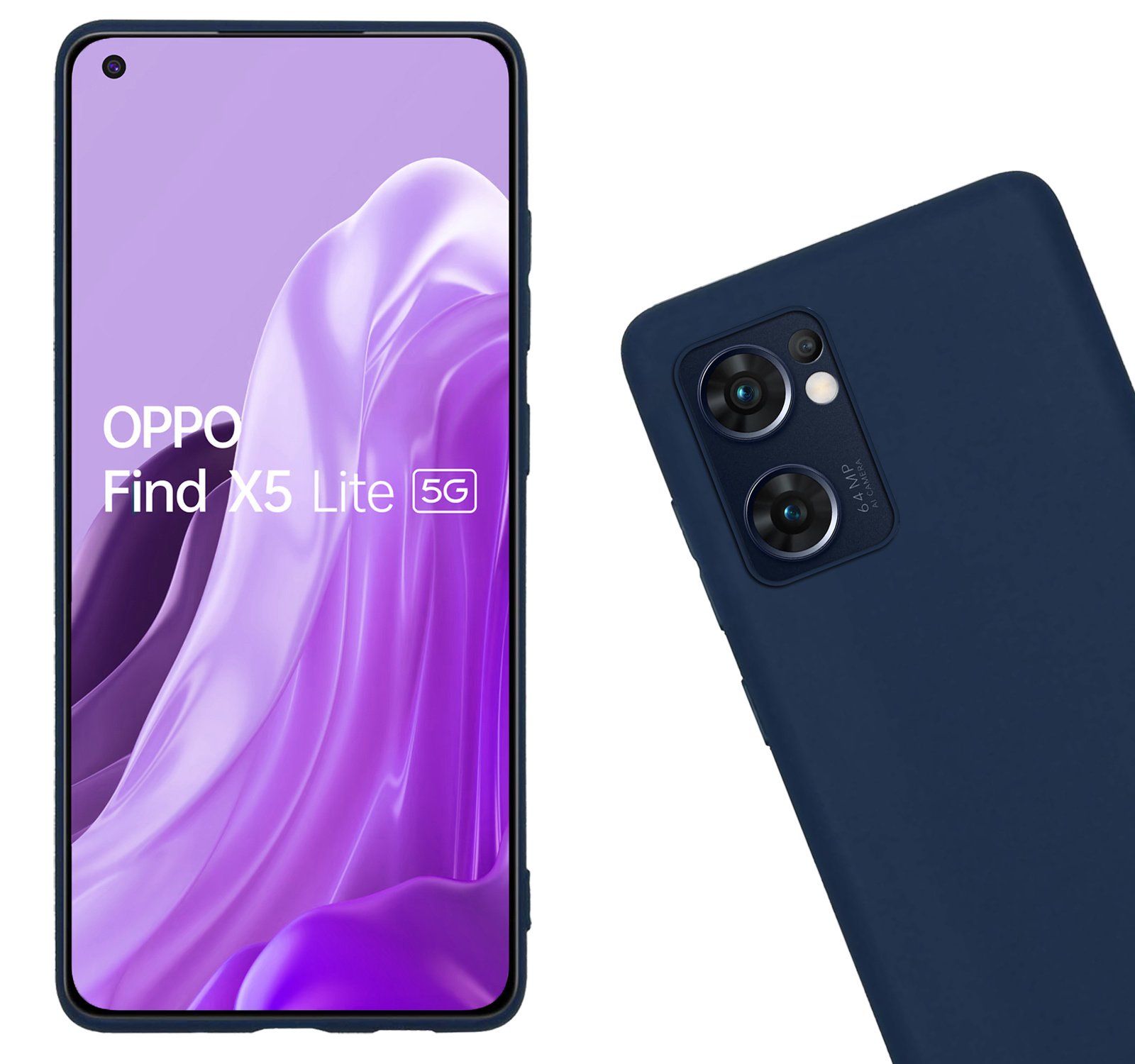 Nomfy Hoesje Geschikt voor OPPO Find X5 Lite Hoesje Siliconen Cover Case - Hoes Geschikt voor OPPO X5 Lite Hoes Back Case - 2-PACK - Donkerblauw