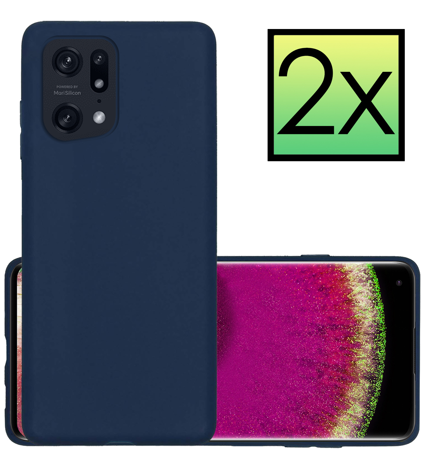 NoXx Hoes Geschikt voor OPPO Find X5 Pro Hoesje Cover Siliconen Back Case Hoes - Donkerblauw - 2x