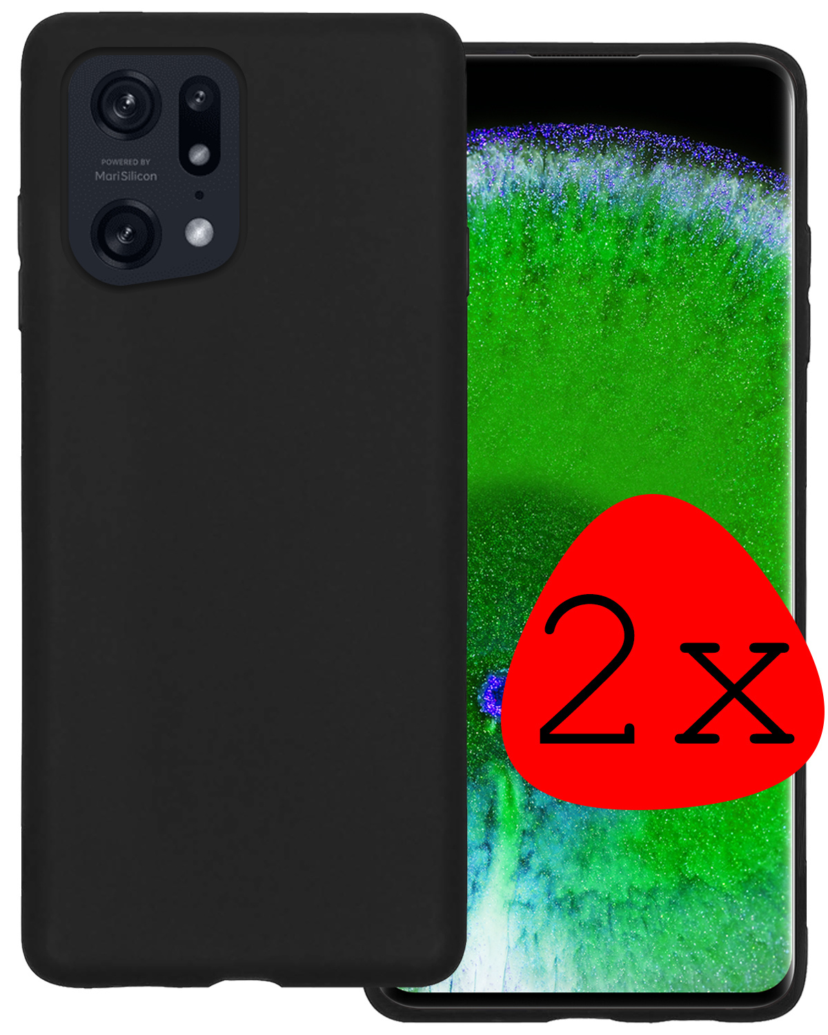 BASEY. Hoes Geschikt voor OPPO Find X5 Pro Hoesje Siliconen Back Cover Case - Hoesje Geschikt voor OPPO X5 Pro Hoes Cover Hoesje - Zwart - 2 Stuks