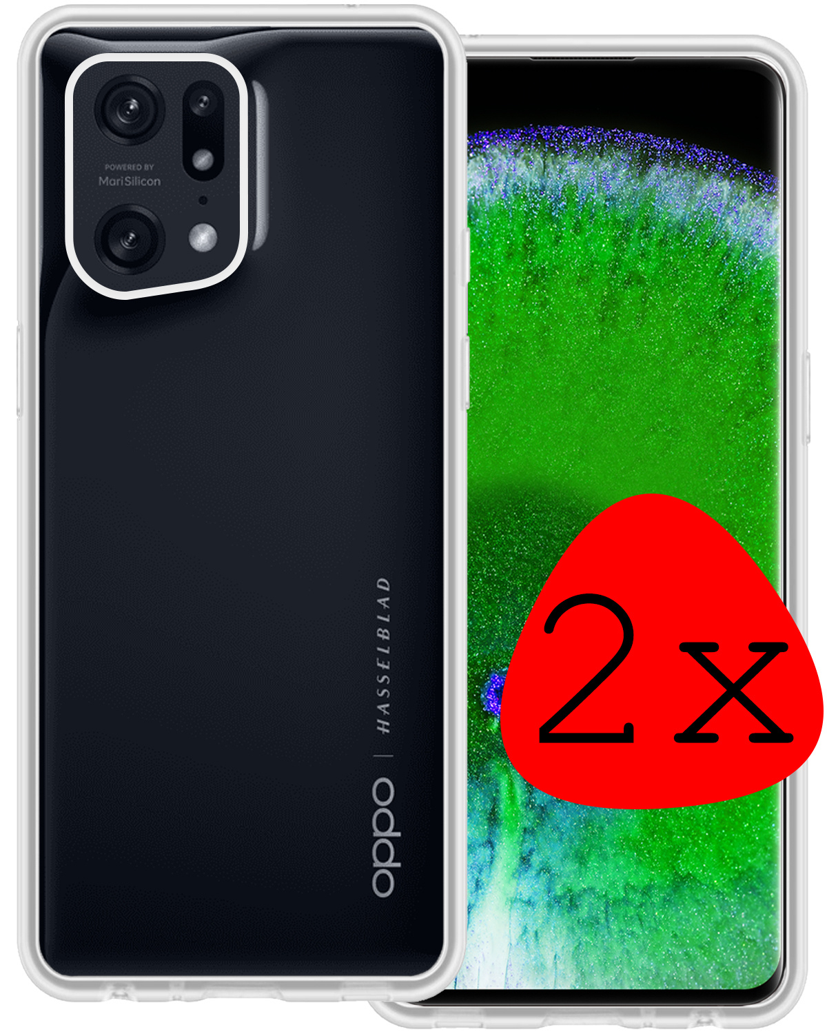 BASEY. Hoes Geschikt voor OPPO Find X5 Pro Hoesje Siliconen Back Cover Case - Hoesje Geschikt voor OPPO X5 Pro Hoes Cover Hoesje - Rood - 2 Stuks