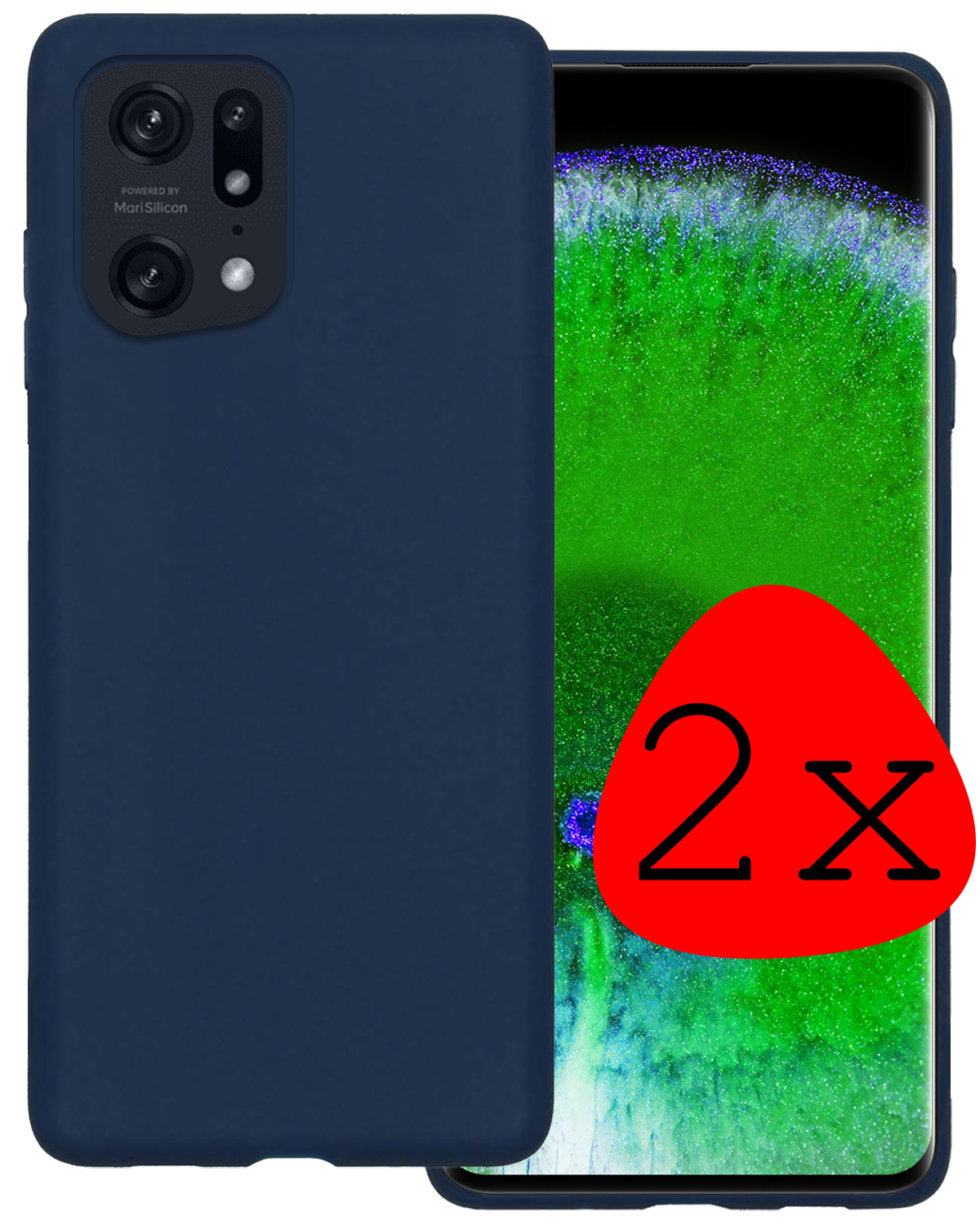 BASEY. Hoes Geschikt voor OPPO Find X5 Pro Hoesje Siliconen Back Cover Case - Hoesje Geschikt voor OPPO X5 Pro Hoes Cover Hoesje - Donkerblauw - 2 Stuks