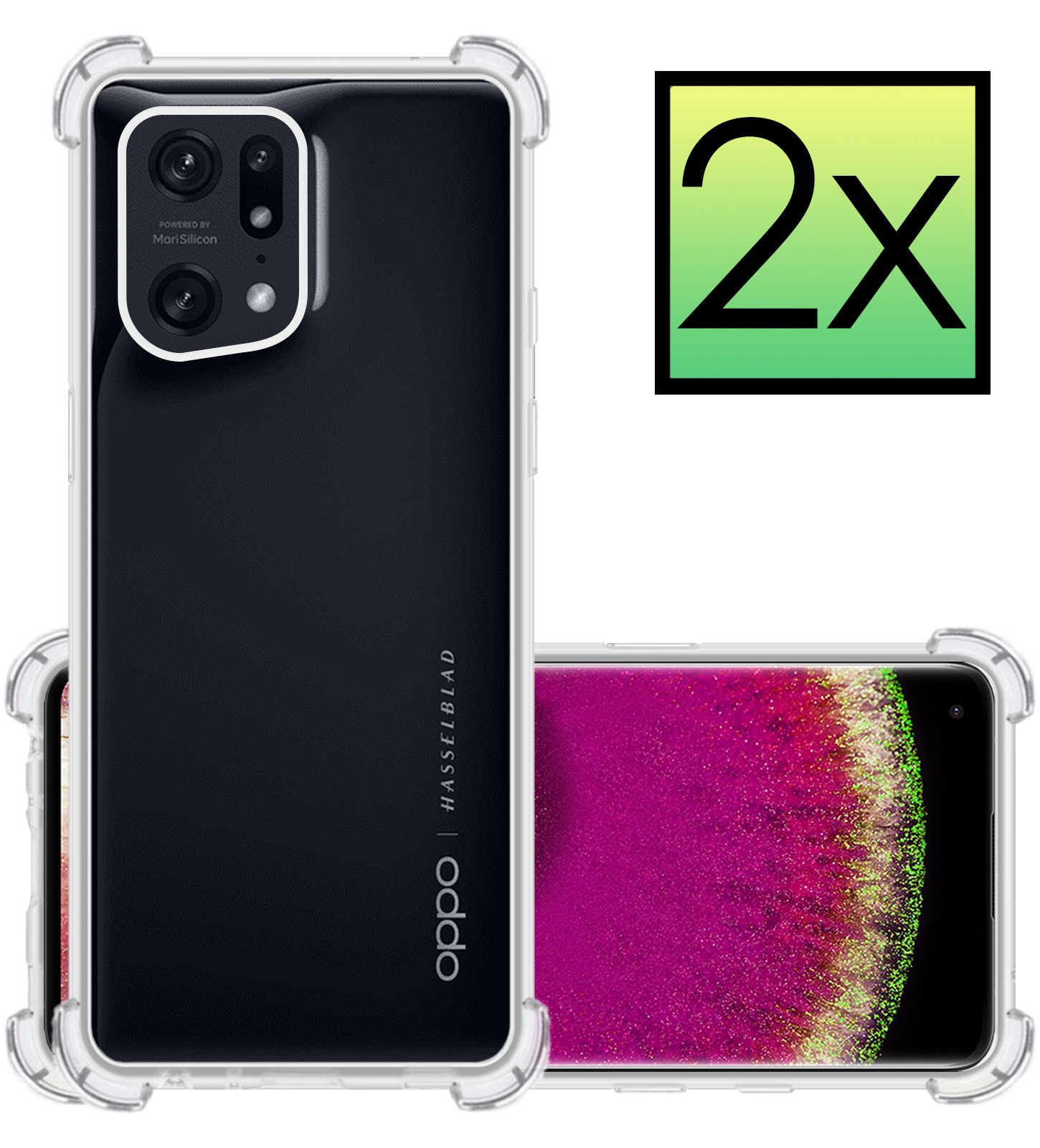 NoXx Hoes Geschikt voor OPPO Find X5 Pro Hoesje Siliconen Cover Shock Proof Back Case Shockproof Hoes - Transparant - 2x