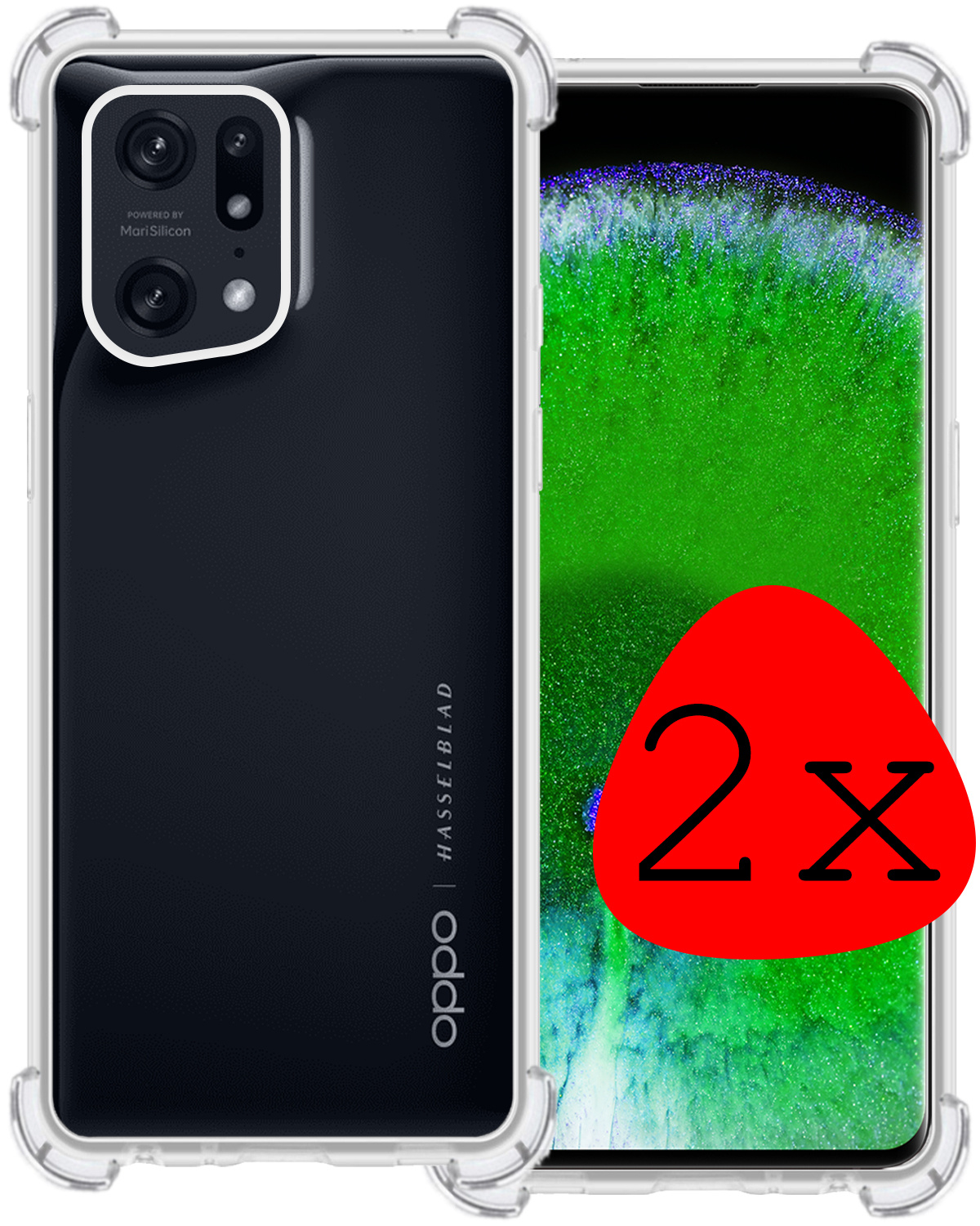 BASEY. Hoes Geschikt voor OPPO Find X5 Pro Hoesje Shock Proof Case Hoes Siliconen - Hoesje Geschikt voor OPPO X5 Pro Hoes Cover Shockproof - Transparant - 2 Stuks