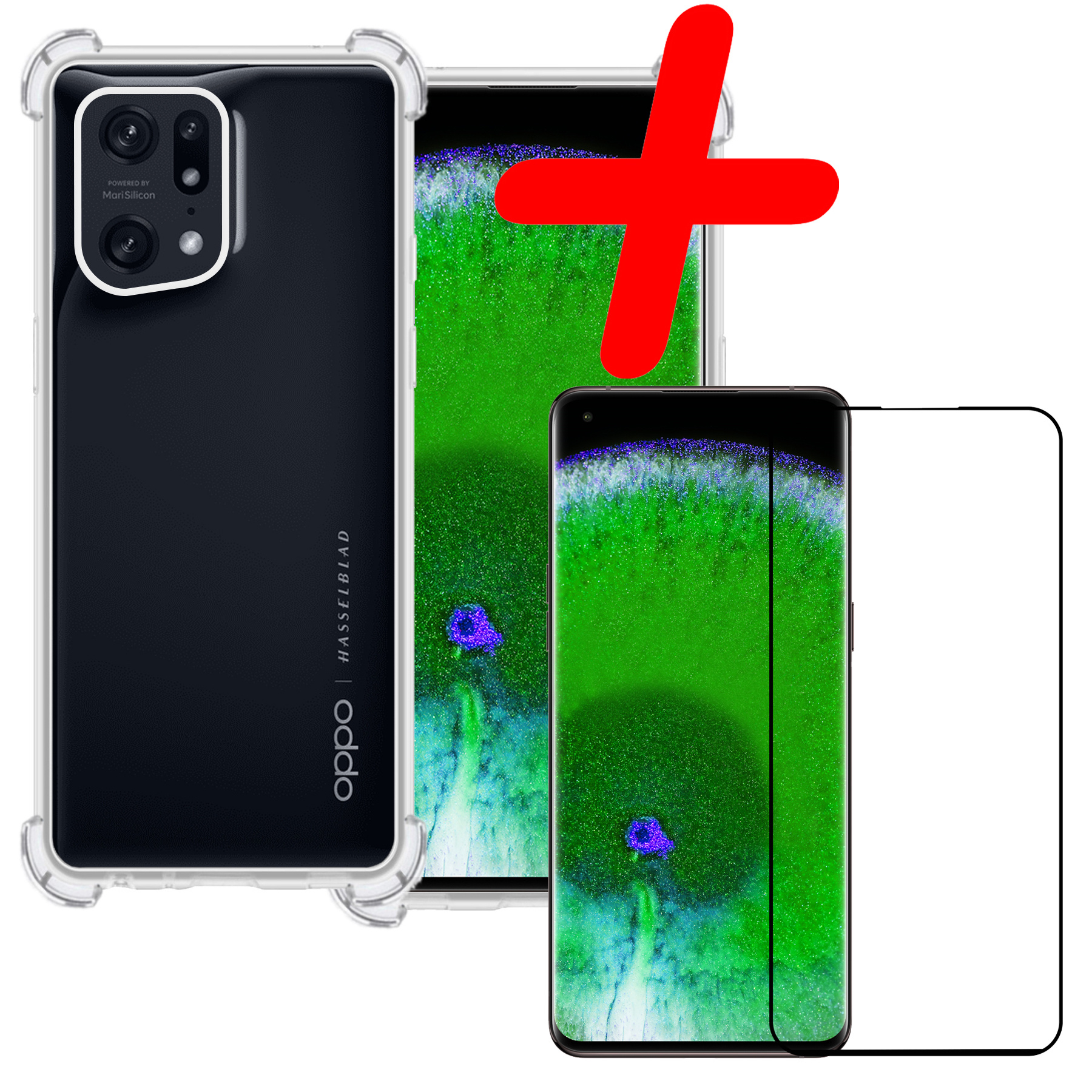 BASEY. Hoes Geschikt voor OPPO Find X5 Hoesje Shock Proof Case Hoes Siliconen Met Screenprotector - Hoesje Geschikt voor OPPO X5 Hoes Cover Shockproof - Transparant