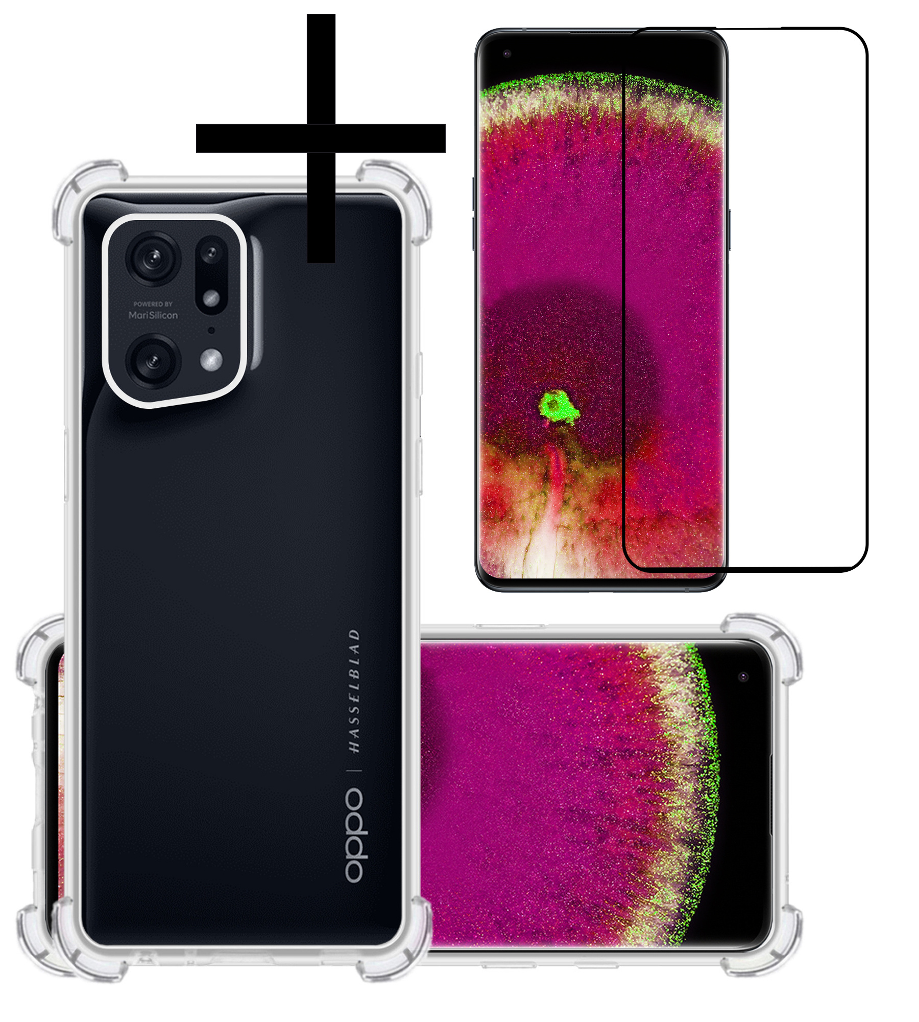 NoXx Hoes Geschikt voor OPPO Find X5 Hoesje Siliconen Cover Shock Proof Back Case Shockproof Hoes Met Screenprotector - Transparant