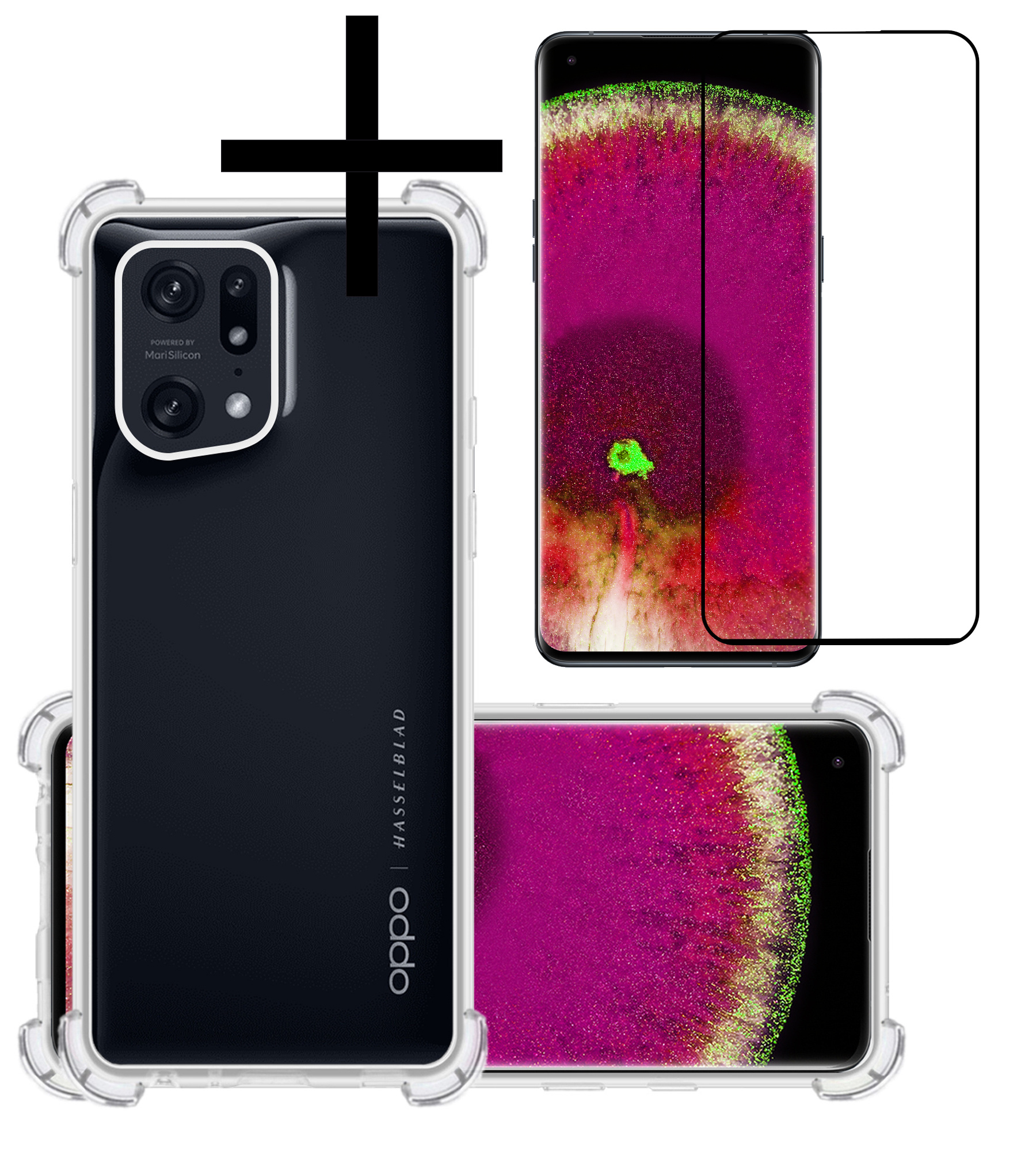 OPPO Find X5 Hoesje Transparant Cover Shock Proof Case Hoes Met Screenprotector