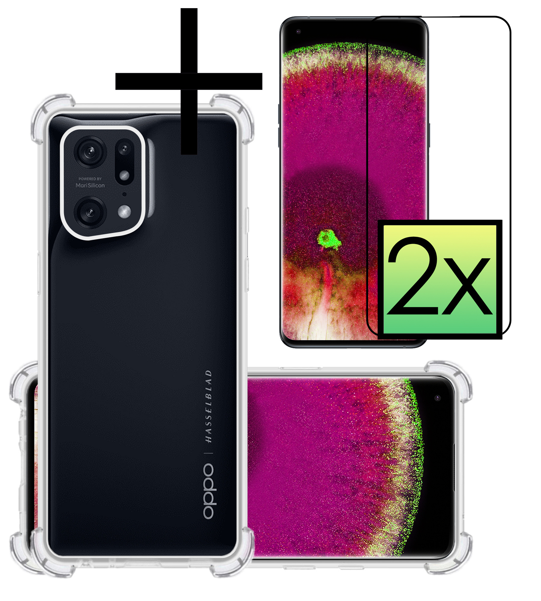 OPPO Find X5 Hoesje Transparant Cover Shock Proof Case Hoes Met 2x Screenprotector