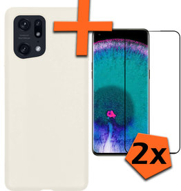 Nomfy Nomfy OPPO Find X5 Hoesje Siliconen Met 2x Screenprotector - Wit