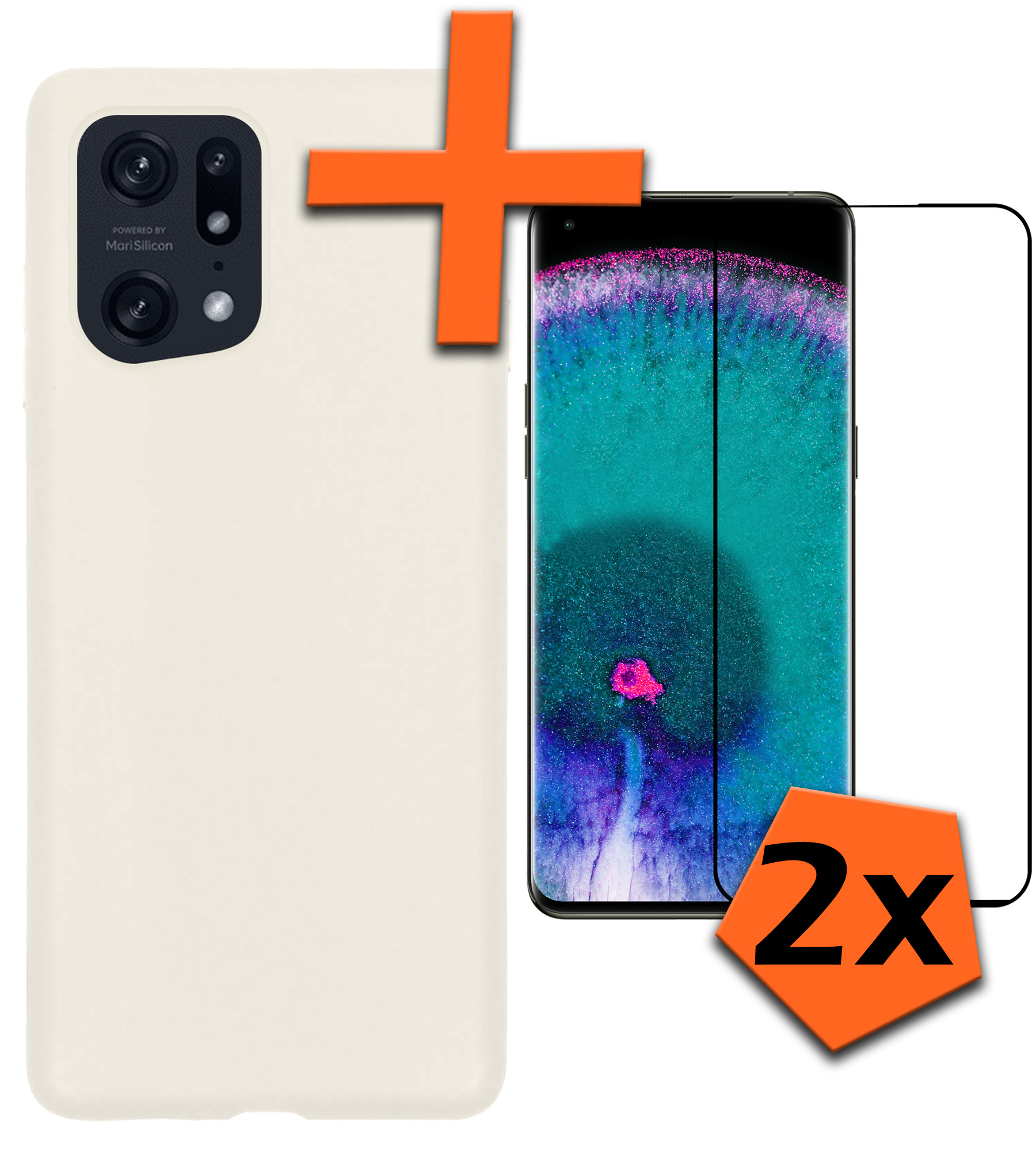 OPPO Find X5 Hoesje Siliconen Case Back Cover Met 2x Screenprotector - OPPO Find X5 Hoes Cover Silicone - Wit