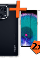 OPPO Find X5 Hoesje Siliconen Case Back Cover Met 2x Screenprotector - OPPO Find X5 Hoes Cover Silicone - Rood