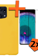 OPPO Find X5 Hoesje Siliconen Case Back Cover Met 2x Screenprotector - OPPO Find X5 Hoes Cover Silicone - Geel