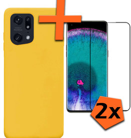 Nomfy Nomfy OPPO Find X5 Hoesje Siliconen Met 2x Screenprotector - Geel