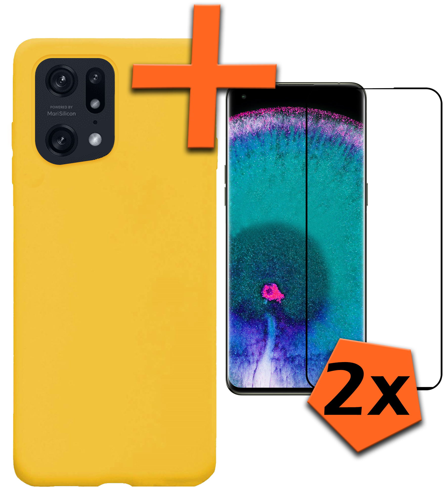 Nomfy Hoesje Geschikt voor OPPO Find X5 Hoesje Siliconen Cover Case Met 2x Screenprotector - Hoes Geschikt voor OPPO X5 Hoes Back Case - Geel
