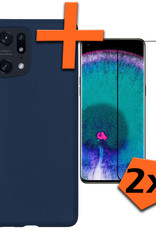 OPPO Find X5 Hoesje Siliconen Case Back Cover Met 2x Screenprotector - OPPO Find X5 Hoes Cover Silicone - Donker Blauw
