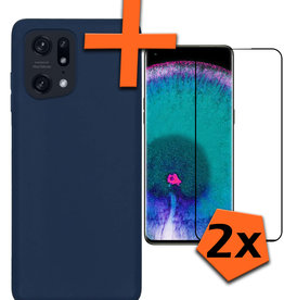 Nomfy Nomfy OPPO Find X5 Hoesje Siliconen Met 2x Screenprotector - Donkerblauw