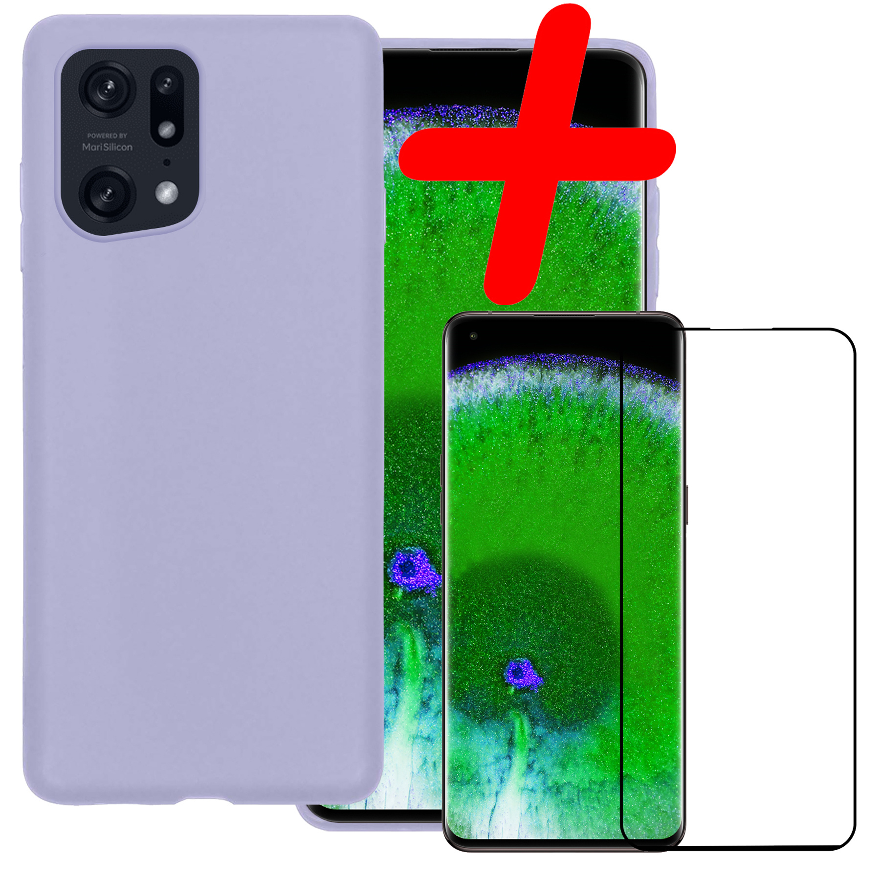 BASEY. Hoes Geschikt voor OPPO Find X5 Hoesje Siliconen Back Cover Case Met Screenprotector - Hoesje Geschikt voor OPPO X5 Hoes Cover Hoesje - Lila