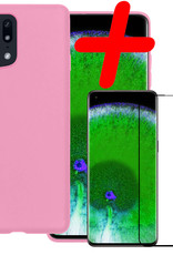 BASEY. Hoes Geschikt voor OPPO Find X5 Hoesje Siliconen Back Cover Case Met Screenprotector - Hoesje Geschikt voor OPPO X5 Hoes Cover Hoesje - Lichtroze