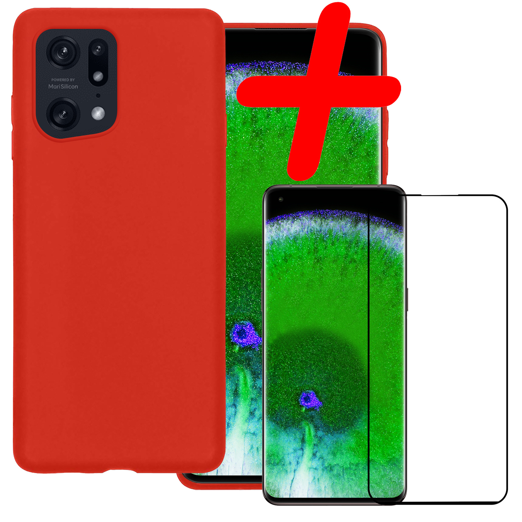 BASEY. Hoes Geschikt voor OPPO Find X5 Hoesje Siliconen Back Cover Case Met Screenprotector - Hoesje Geschikt voor OPPO X5 Hoes Cover Hoesje - Rood