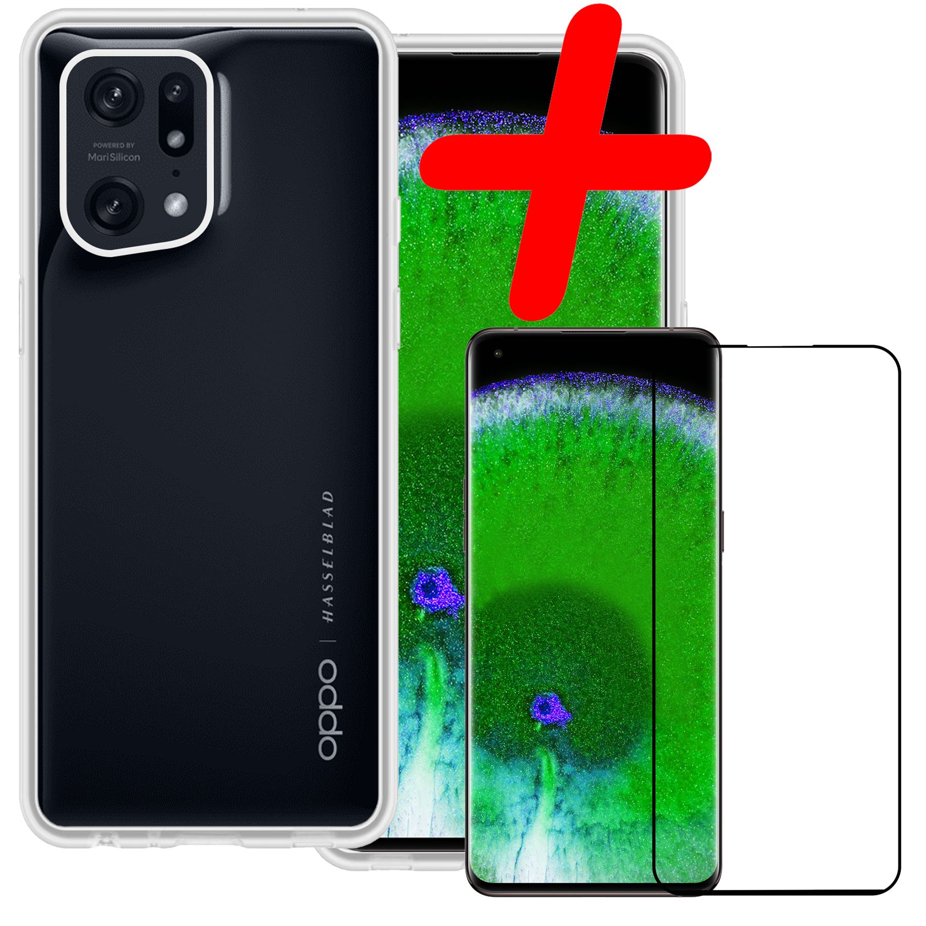 BASEY. Hoes Geschikt voor OPPO Find X5 Hoesje Siliconen Back Cover Case Met Screenprotector - Hoesje Geschikt voor OPPO X5 Hoes Cover Hoesje - Transparant