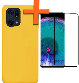Nomfy Nomfy OPPO Find X5 Hoesje Siliconen Met Screenprotector - Geel
