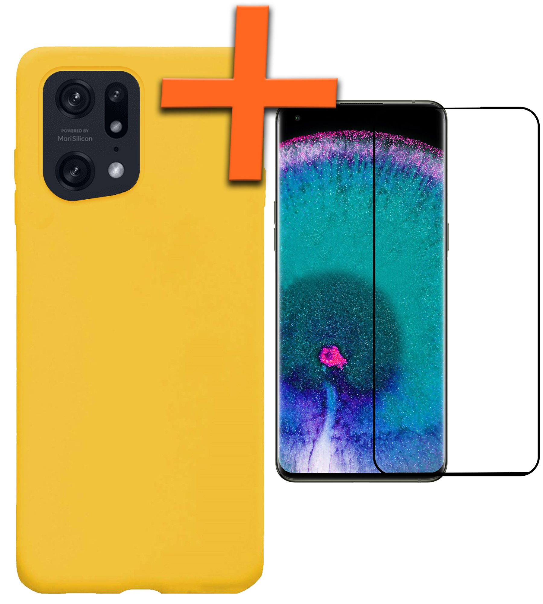 OPPO Find X5 Hoesje Siliconen Case Back Cover Met Screenprotector - OPPO Find X5 Hoes Cover Silicone - Geel