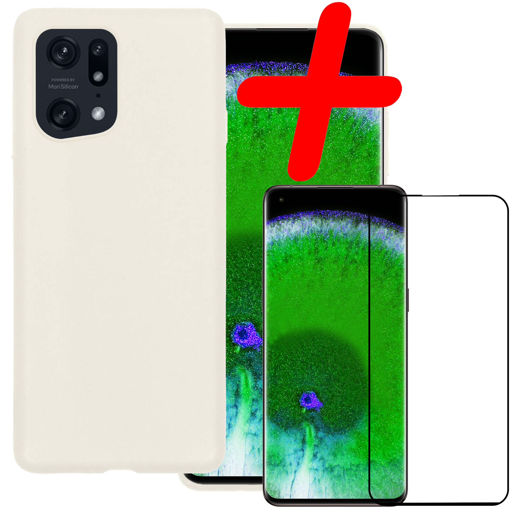 BASEY. Hoes Geschikt voor OPPO Find X5 Hoesje Siliconen Back Cover Case Met Screenprotector - Hoesje Geschikt voor OPPO X5 Hoes Cover Hoesje - Wit