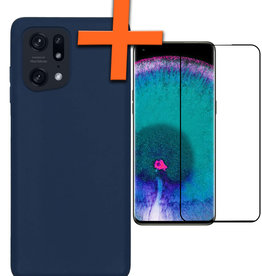Nomfy Nomfy OPPO Find X5 Hoesje Siliconen Met Screenprotector - Donkerblauw