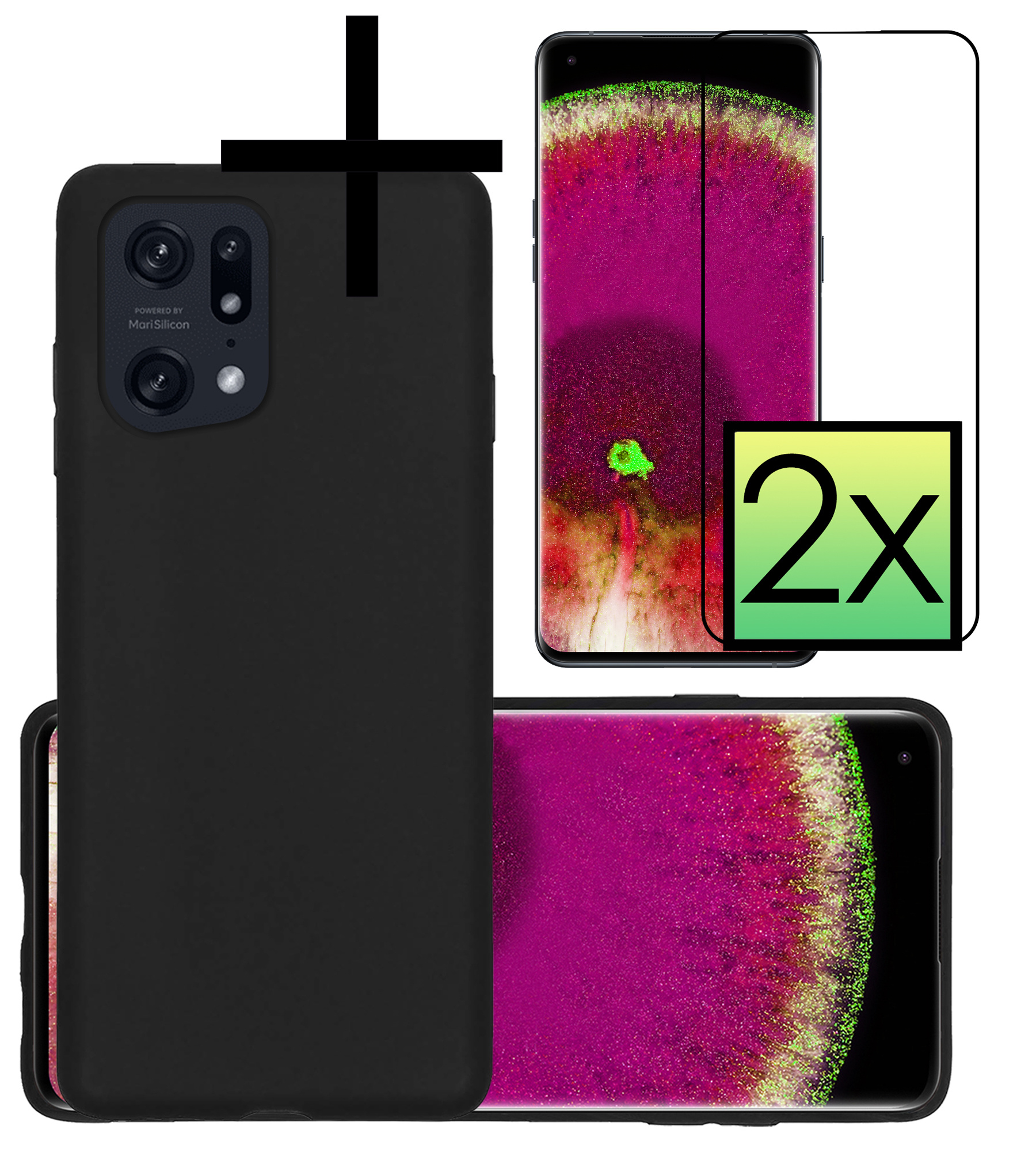 NoXx Hoes Geschikt voor OPPO Find X5 Hoesje Cover Siliconen Back Case Hoes Met 2x Screenprotector - Zwart