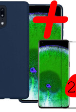 Hoes Geschikt voor OPPO Find X5 Hoesje Siliconen Back Cover Case Met 2x Screenprotector - Hoesje Geschikt voor OPPO X5 Hoes Cover Hoesje - Donkerblauw