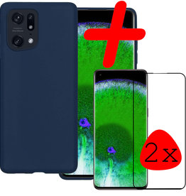 BASEY. BASEY. OPPO Find X5 Hoesje Siliconen Met 2x Screenprotector - Donkerblauw