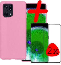 BASEY. BASEY. OPPO Find X5 Hoesje Siliconen Met 2x Screenprotector - Lichtroze