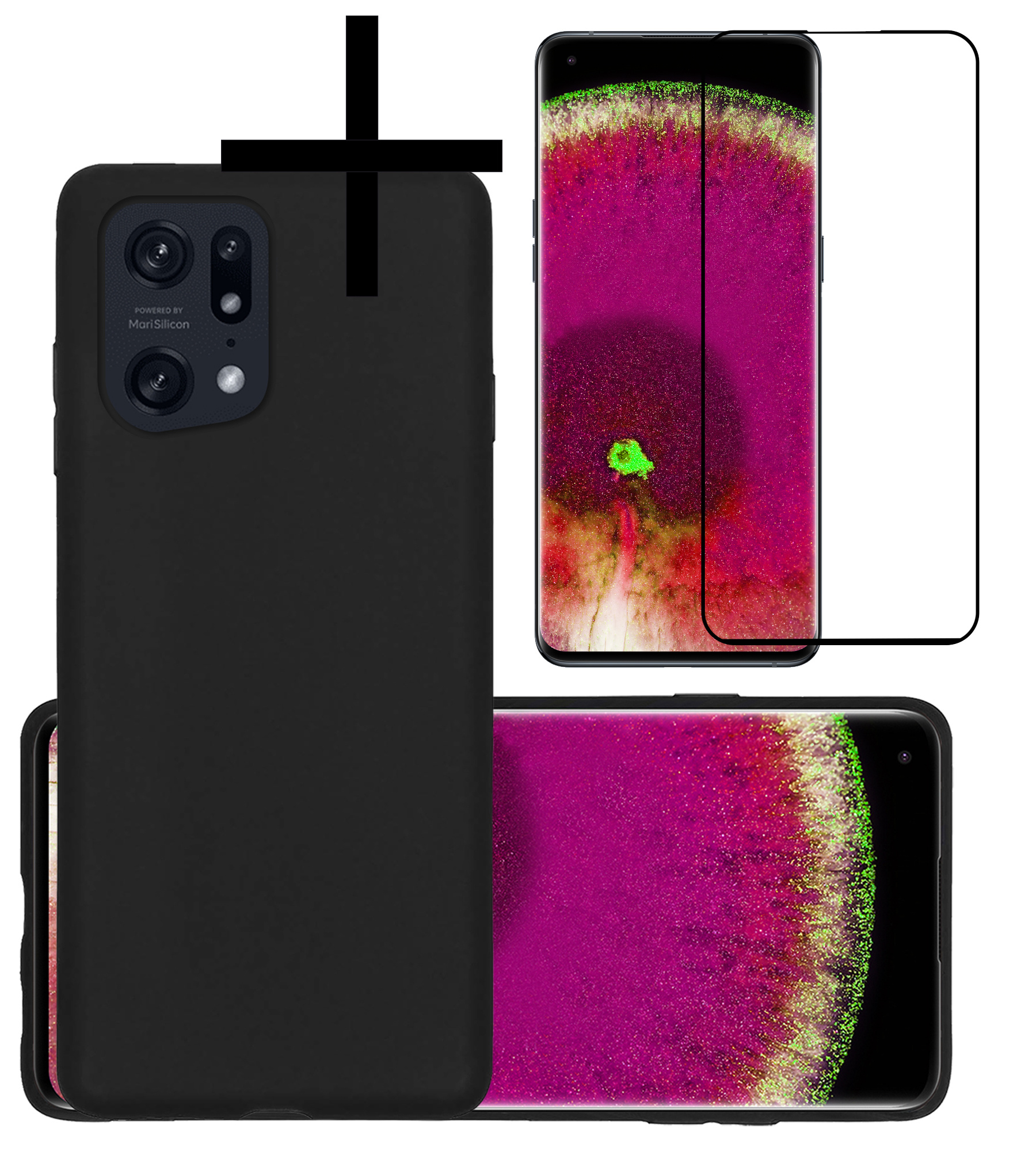 NoXx Hoes Geschikt voor OPPO Find X5 Hoesje Cover Siliconen Back Case Hoes Met Screenprotector - Zwart