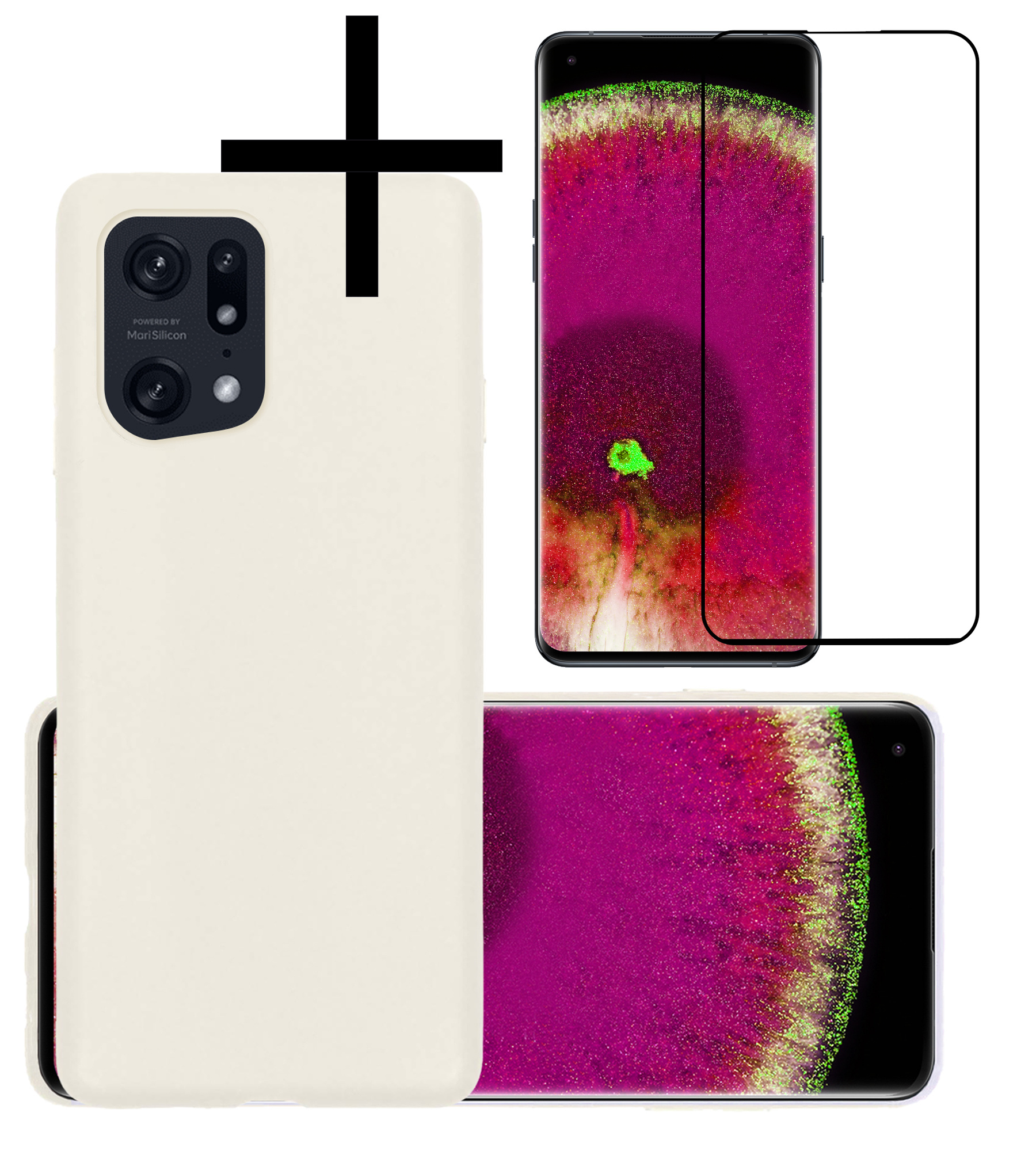 NoXx Hoes Geschikt voor OPPO Find X5 Hoesje Cover Siliconen Back Case Hoes Met Screenprotector - Wit