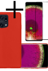NoXx Hoes Geschikt voor OPPO Find X5 Hoesje Cover Siliconen Back Case Hoes Met Screenprotector - Rood