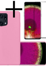 NoXx Hoes Geschikt voor OPPO Find X5 Hoesje Cover Siliconen Back Case Hoes Met Screenprotector - Lichtroze