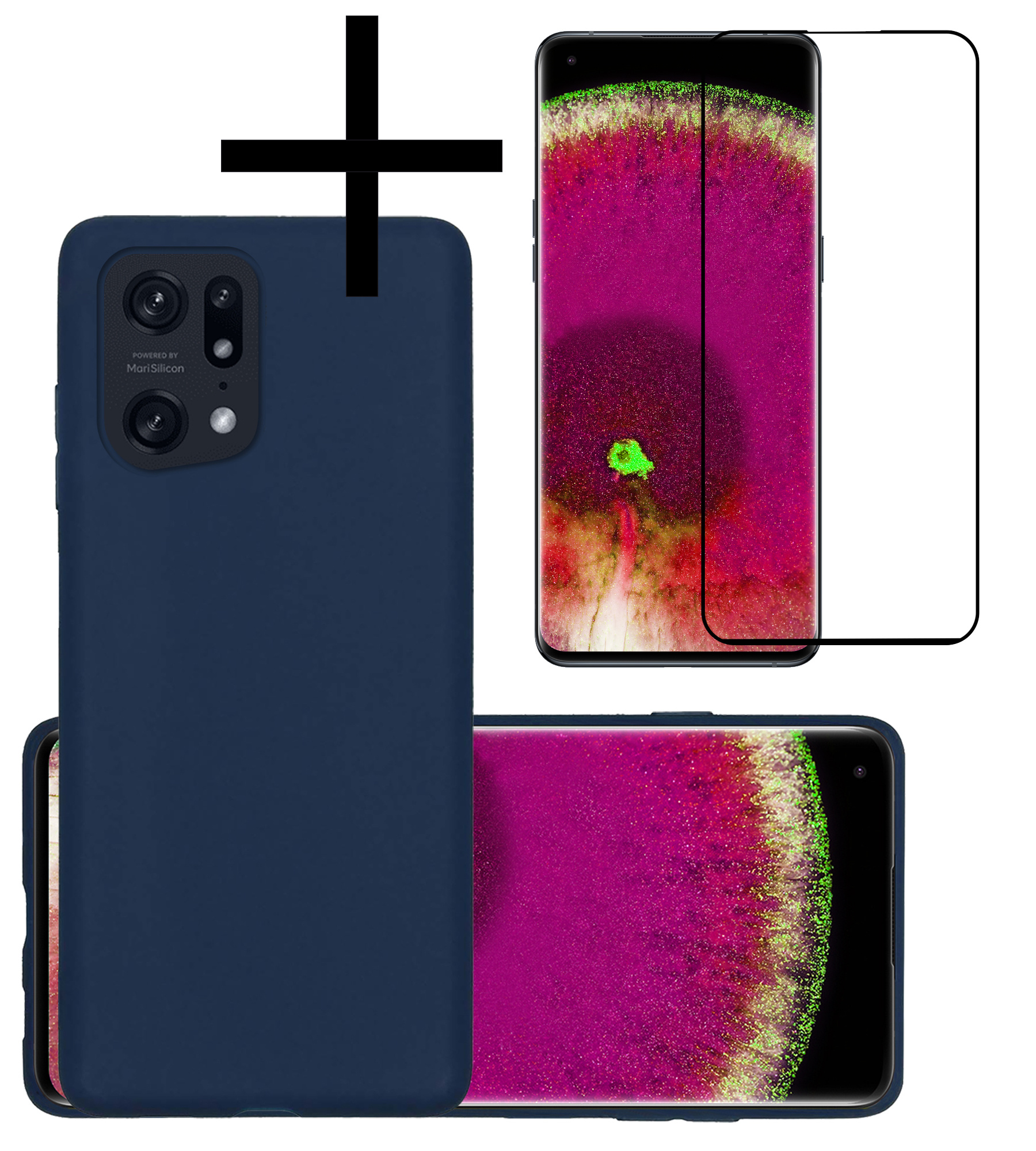 NoXx Hoes Geschikt voor OPPO Find X5 Hoesje Cover Siliconen Back Case Hoes Met Screenprotector - Donkerblauw