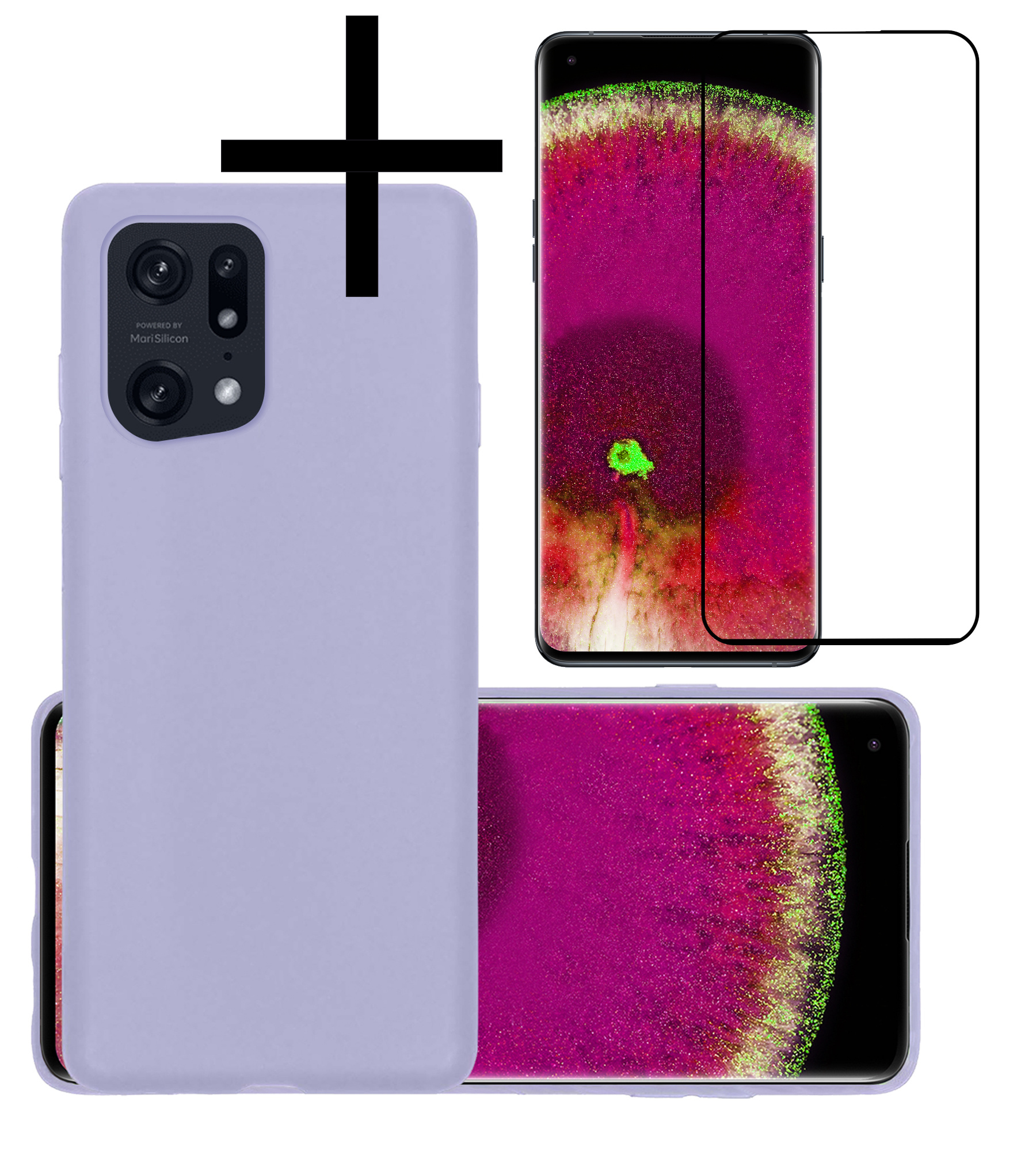 NoXx Hoes Geschikt voor OPPO Find X5 Hoesje Cover Siliconen Back Case Hoes Met Screenprotector - Lila