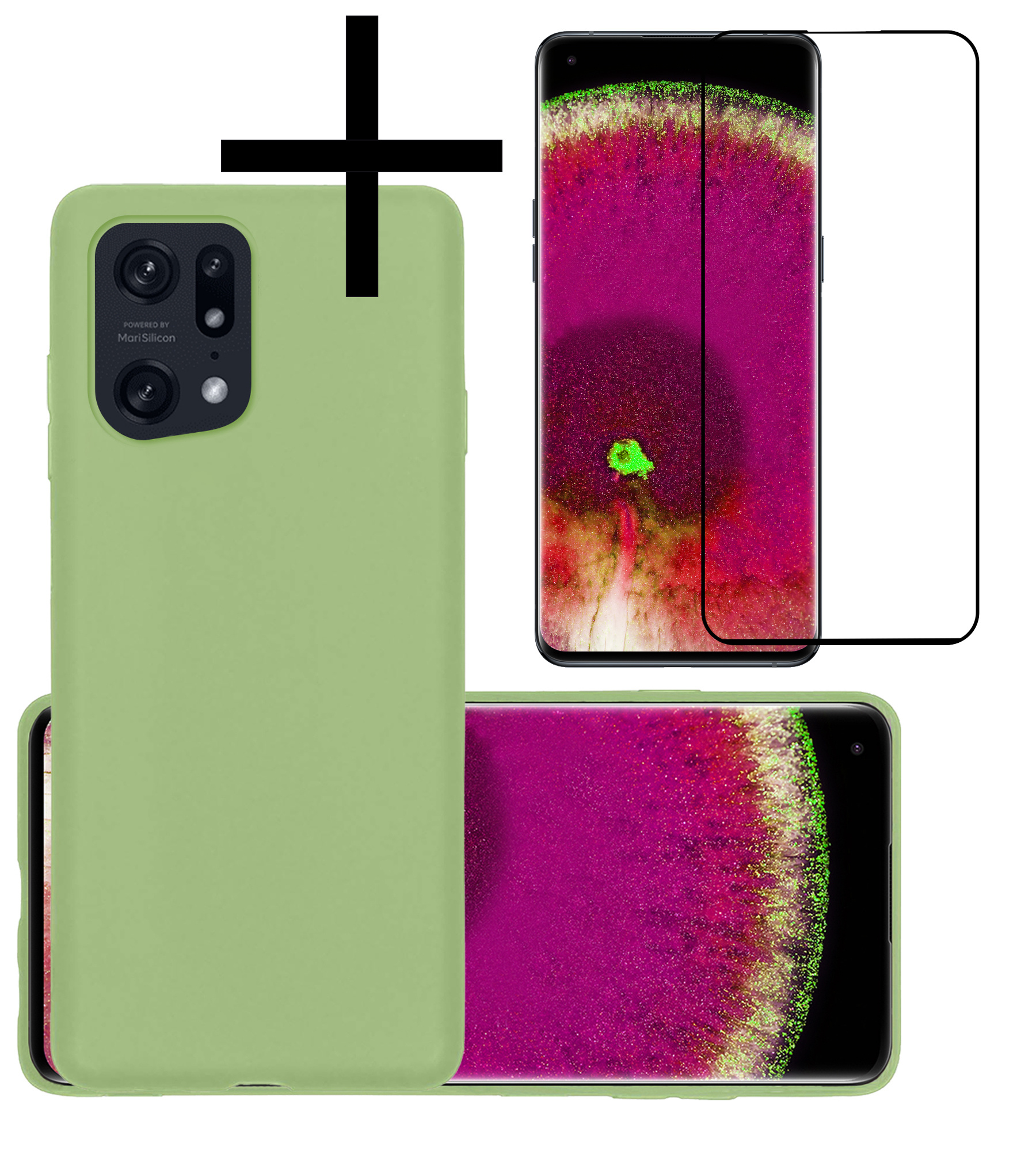NoXx Hoes Geschikt voor OPPO Find X5 Hoesje Cover Siliconen Back Case Hoes Met Screenprotector - Groen