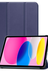 Nomfy Hoes Geschikt voor iPad 2022 Hoes Tri-fold Tablet Hoesje Case - Hoesje Geschikt voor iPad 10 Hoesje Hardcover Bookcase - Donkerblauw